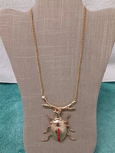 Beetle Scarab Necklace  with Red Crystals on branch NWOT - Picture 1 of 4