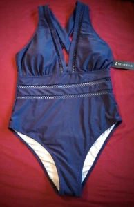 Women's Blue Criss Cross One Piece Swimsuit Cut Outs Bathing Suit New Size M - Picture 1 of 5
