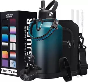 Half-Gallon Insulated Water-Bottle with Straw - Stainless Steel Thermo Jug with  - Picture 1 of 8