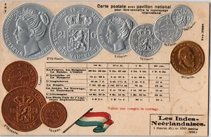 Vecchia cartolina numismatica monete d'epoca delle Indie Olandesi (1122) - Foto 1 di 2