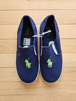 Polo Ralph Lauren Kid's Size 3 Canvas Sneakers Slip On Navy Blue - Image 1 of 4