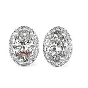 4 kt CZ Ohrstecker OVAL Halo simulierter Saphir Smaragd Amethyst Rubin Geschenk - Bild 1 von 18