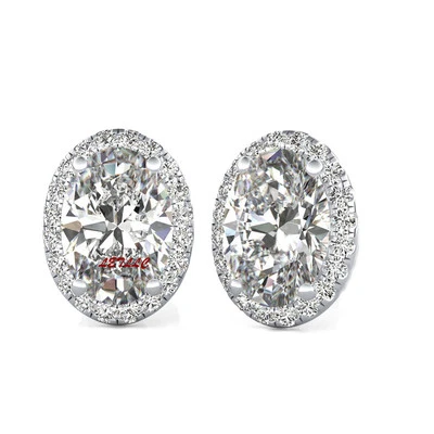 4ct CZ Stud Earrings OVAL Halo Simulated sapphire emerald amethyst ruby gift  - Image 1 of 4