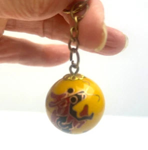 Asian Chime Medicine Ball Key Chain Chinese Cloisonne Dragon Phoenix Meditation - Picture 1 of 8