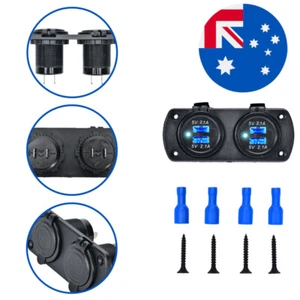 DUAL USB 4.2A CHARGER 2 POWER OUTLET SOCKET FLUSH MOUNT 4X4 CAR MARINE ST - Picture 1 of 8