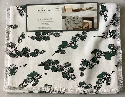 THRESHOLD 14"x72" Nordic Pine Table Runner GREEN/WHITE Christmas Dining Room Dec - Image 1 of 4
