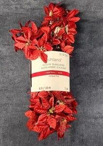 Ashland Poinsettia Garland 6ft  Red Christmas Flower Chain Garland NEW Ash-10 - Picture 1 of 2