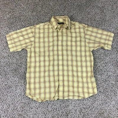 Sean Jean Men Sz XL Plaid Button Up Shirt Short Sleeve Pocket Yellow Brown Y2K - Image 1 of 4