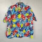 Vintage Sasson Button Up Shirt Womens Plus Size 16 Tropical Fruit Print Vtg 80s
