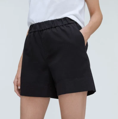 Everlane The Easy Shorts Womens Size 00 Black High Rise Pull On Cotton Twill NEW - Image 1 of 4