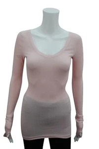 P.C Womens V Neck T-Shirt Top Long Sleeve Thumb Hole Pink Size 6 - 20 Brand New - Picture 1 of 5