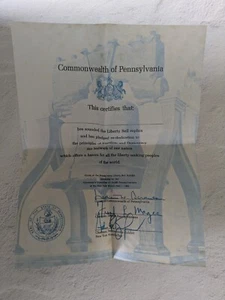 Certificate "You Sounded The Liberty Bell" Commonwealth of Pennsylvania - Picture 1 of 3