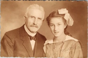 GRANDFATHER  AND GRANDAUGHTER PORTRAIT : HALBERSTADT, GERMANY : RPPC : (1920) - Picture 1 of 2