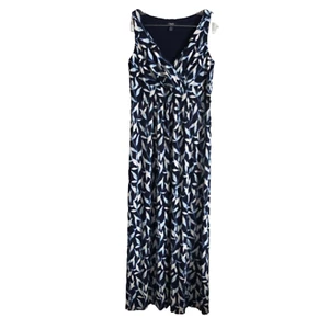 Chaps Women's Maxi Dress Size L Floral Blue Sleeveless Stretch A-Line Wrap - Picture 1 of 9