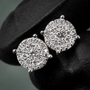 Round 14K White Gold 0.51Ct Circle Cluster Lab Created Diamond Stud Earrings - Picture 1 of 7