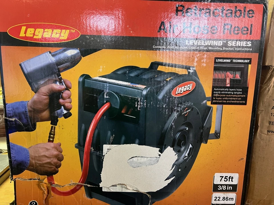 Legacy PVC Levelwind Retractable Air Hose Reel, 3/8" x 75', Black - L8306 - Image 1 of 1