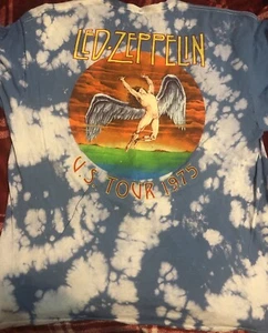 Led-Zeppelin U.S. Tour 1975 Tie-Dye Sky Blue & White Graphic Cotton T-Shirt XL - Picture 1 of 4