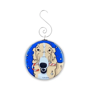 Tan Borzoi Dog Candy Cane Snow Christmas Holiday Ornament Gift Collectible Decor - Picture 1 of 12