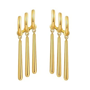 1 Pairs Gold Triple Earrings Clip with Single Ear Piercing for Woman Men Cosplay - Picture 1 of 7