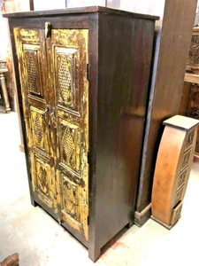 Rustic India Cabinet Armoire Carved Storage Furniture Resort Boutique Cottage 