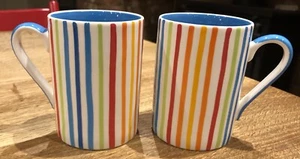 Whittard Of Chelsea 2 Rainbow Striped Mugs Hand Painted Vintage Pair Whittards - Picture 1 of 4