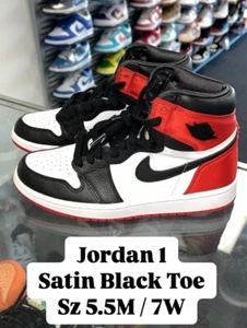 NIKE AIR JORDAN 1 HIGH RETRO OG SATIN BLACK TOE CD0461-016 AUTHENTIC SZ 7W - Picture 1 of 5