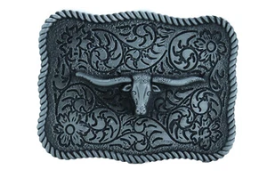 Pantalones de mezclilla para hombre con hebilla plateada metal toro occidental informales de aspecto fresco de Texas cuerno largo - Imagen 1 de 7