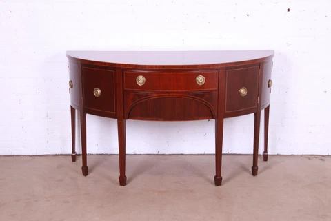Baker Furniture Federal Inlaid Mahogany Demilune Sideboard Credenza, Refinished Cover