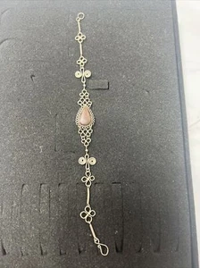 .925 Sterlingsilber Blumenarmband mit braunem Stein Cabochon 7,5 Zoll Vintage - Bild 1 von 9