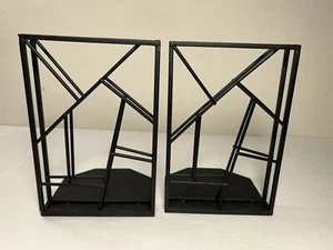 Black Metal Modern Abstract Bookends Home Office Library 7” - Picture 1 of 9