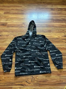 Champion Black/White All Over Print Hooded Windbreaker 1/4 Zip Men’s Size Small - Picture 1 of 8
