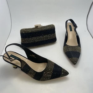 Zapato Venus Chan Punta Punta Cordón Negro Dorado Estrás Para Mujer Talla 8.5 - Imagen 1 de 14