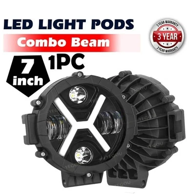 7" inch Round LED Light Pods Bar Flood Spot DRL Driving Lamps SUV Offroad Truck - Image 1 of 4