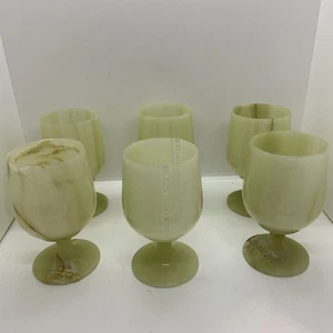 "Juego de 6 copas de vino de piedra talladas a mano vintage de mármol de ónix de 5""" - Imagen 1 de 24
