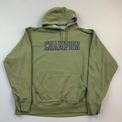 Champion Sudadera con Capucha Para Hombres 2XL Verde Ejército Powerblend Logo Deletrear Gráfico Pullover Foto 1 de 4