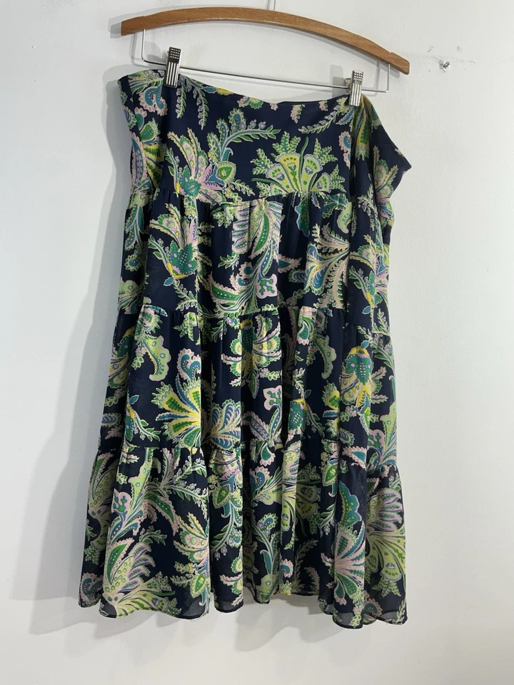 Womans Chaps Pullon Midi Skirt XL Multicolor Paisley Lined Ruffled Hem - Image 1 of 4