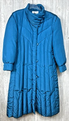 Lord & Taylor Teal Long Down Feather Puffer Coat Toggle & Zip Closure Size Large - Image 1 of 4