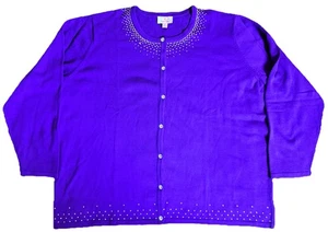 Quaker Factory 2X Purple Button Up Cardigan Sweater Elegant Diamond Sequence VTG - Picture 1 of 7