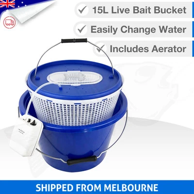 15L 3in1 LIVE BAIT BUCKET & Free Aerator Pump - 120+ hrs run time - 2 speed - image 1 of 2