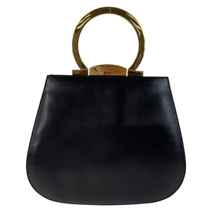 Salvatore Ferragamo Vintage Gancini Handtasche Kosmetiktasche Schwarz Leder - Bild 1 von 10