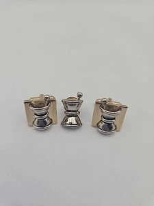 Vintage Balfour Gold And Silver Tone Mortar And Moving Pestle Cufflinks Tie Tack - Picture 1 of 8
