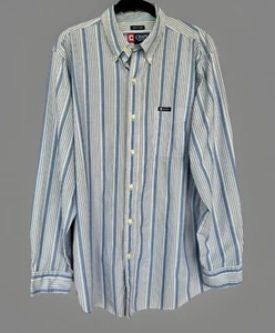 Chaps Easy Care Mens Long Sleeve Button Down Shirt Blue/White Stripe Large - Picture 1 of 12