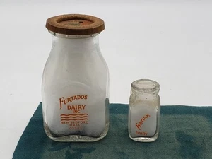 (2) Vintage Milk Bottles Furtado's Dairy Inc. New Bedford MA Half Pint & Creamer - Picture 1 of 10