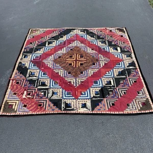 Antique Cabin Quilt Barn Raising Log 73 x 74 in Handmade VTG 1900s Distressed - Picture 1 of 8
