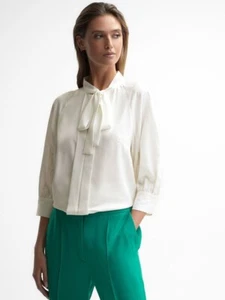 REISS Womens Larissa Pussy Bow Blouse Top in White UK Size 10 - Picture 1 of 6