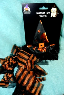 Feliz Halloween Disfraz instantáneo de perro Negro y naranja Sombrero de bruja y falda Talla pequeña Foto 1 de 3