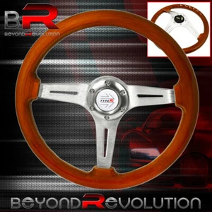 6-Bolt 345mm Deep Dish Light Wood Chrome Center Steering Wheel Type-R Button - Picture 1 of 4