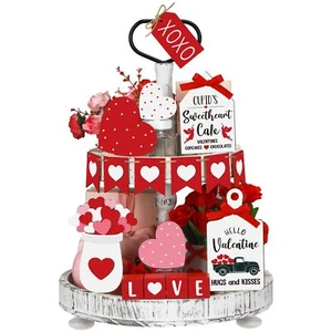 21 Pcs Valentine's Day Tiered Tray Decor Set Valentine's Day Table Decoration... - Picture 1 of 6