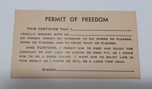 Vintage Humorous Novelty Business Card permit of Freedom For husband JRTr40 - Picture 1 of 2