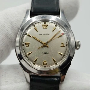 Wakmann Men's Vintage 32 mm Silver Tone Case 17 Jewels Mechanical Watch - Picture 1 of 18